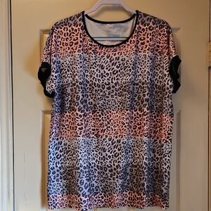 SHEIN Pink and Black Leopard Print Short Sleeve Top